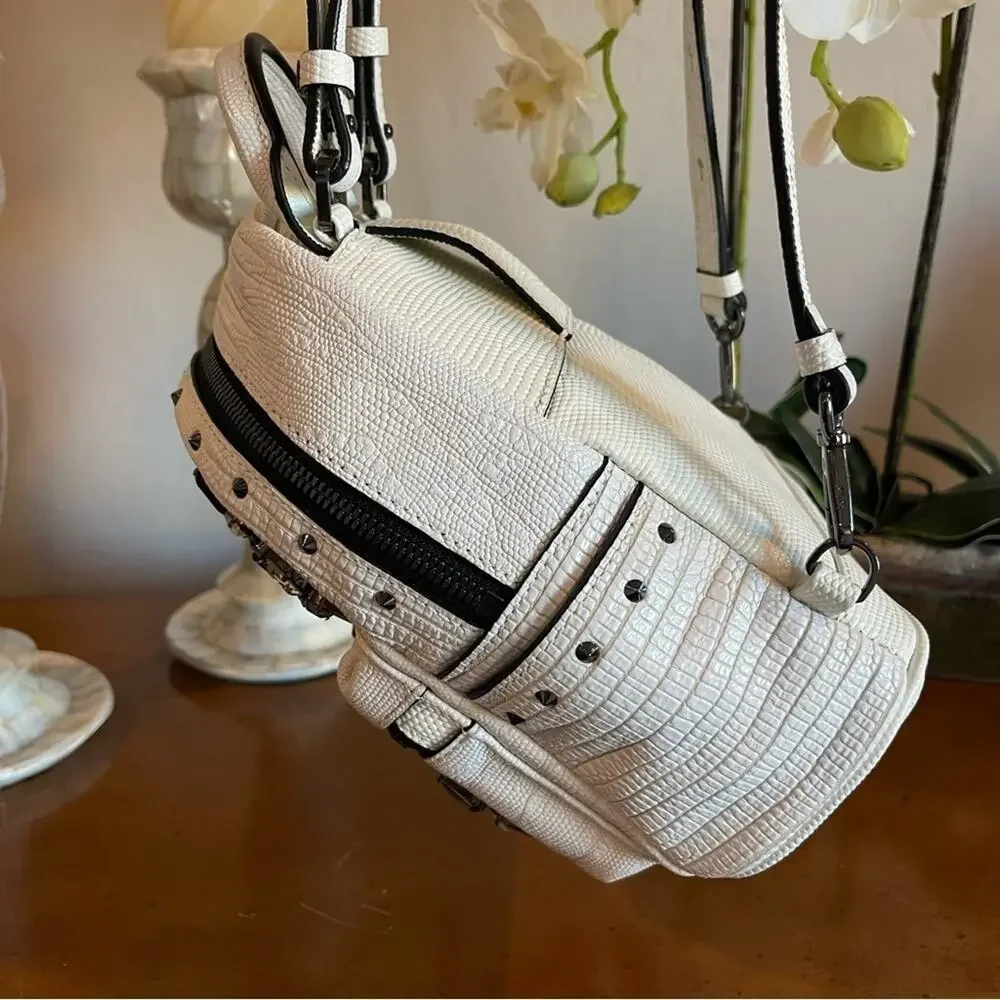 MCM Swarovski Crystal Crocodile Leather Mini Backpack White NWOT